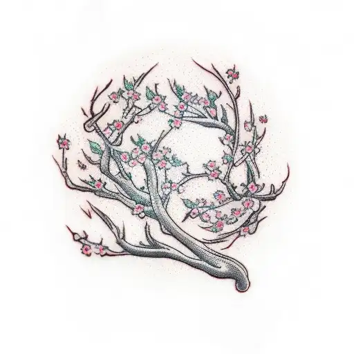 tree of life cherry blossom tattoo design idea