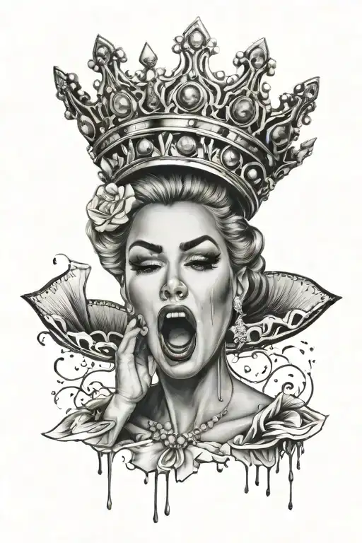 pageant queen wins crown with tears and big lips and slender fingers over her mouth in shock  tattoo design idea