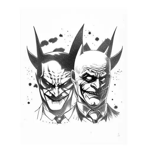 Joker and Batman engaged in an intense card game tattoo design idea