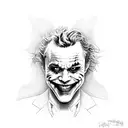Heath Ledger Joker's iconic smile with a twisted carnival theme tattoo design idea