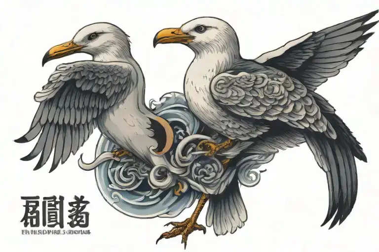 Seagull with a smoking pipe in a sailor suit tattoo design idea