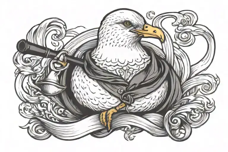 Seagull with a smoking pipe in a sailor suit tattoo design idea
