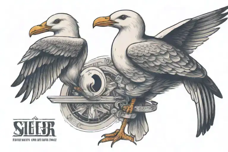 Seagull with a smoking pipe in a sailor suit tattoo design idea