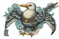 Seagull with a smoking pipe in a sailor suit tattoo design idea