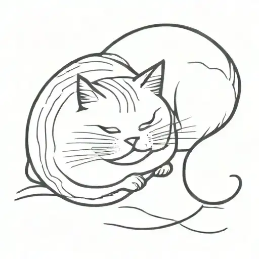 black fat cat sleeping  tattoo design idea