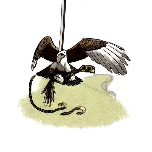 eagle hunting snake where snake comes from human skull and sword tattoo design idea