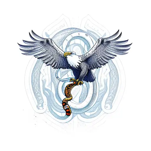 eagle hunting snake where snake comes from human skull and sword tattoo design idea