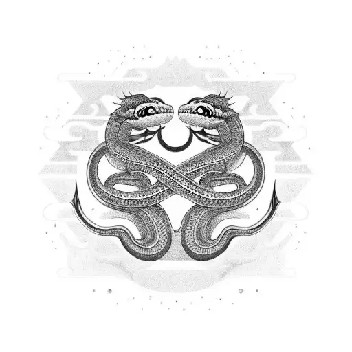 A black-and-white ouroboros snake. A symbol meaning "show must go on" or a Chinese alphabet can be used in the middle tattoo design idea