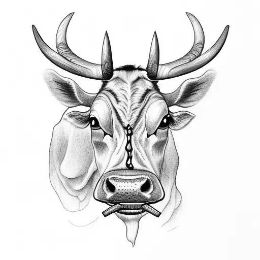 a cow drinking a tequila shot  tattoo design idea