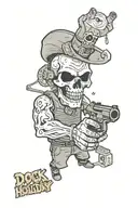 dock holliday with skull for head pointing gun with caption "say when" under tattoo design idea