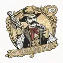 doc holliday with skull for face pointing gun with caption "say when" under western tattoo design idea