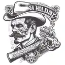 doc holliday with skull for face pointing gun with caption "say when" under western tattoo design idea