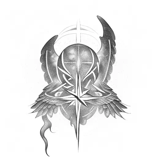 Pentagram with wings tattoo design idea