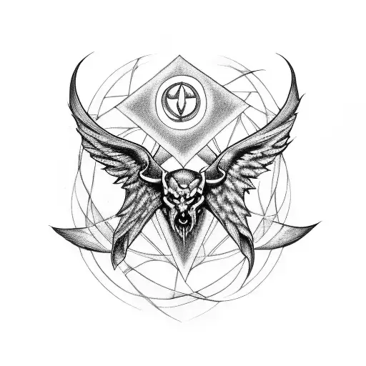 Satanic pentagram with  floating wings on the side tattoo design idea