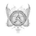 Pentagram with wings tattoo design idea