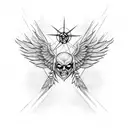 Pentagram with wings tattoo design idea