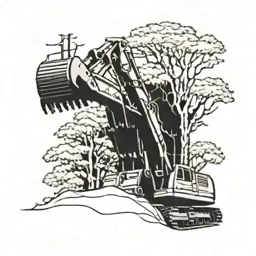 excavator in trees  tattoo design idea