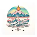 salmon with mountainscape  tattoo design idea