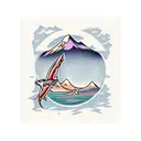 salmon with mountainscape  tattoo design idea