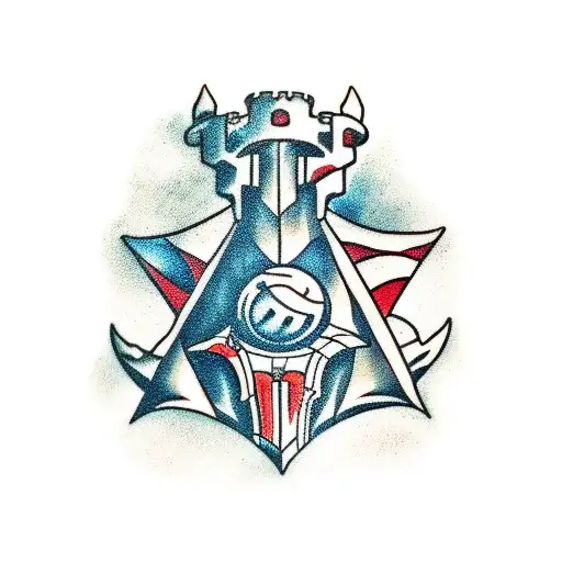 Combine the imagery of a medieval castle and a futuristic starship tattoo design idea