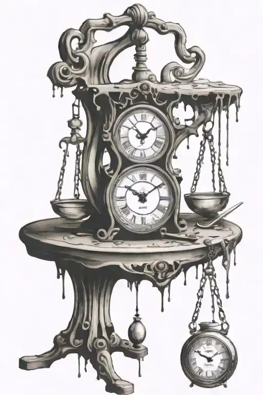 Drippy,Trippy,Libra Scales,salvador dali,Clock,cracks,dream tattoo design idea