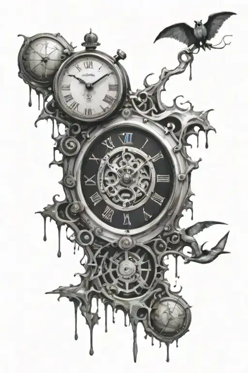 Drippy,Trippy,Mechanical,Libre Scales,salvador dali,Clock,cracks tattoo design idea