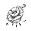 music lyrics intertwined with poppy flower tattoo design idea