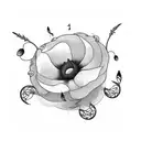 music lyrics intertwined with poppy flower tattoo design idea