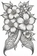 cancer ribbon and dogwood flower blooming tattoo design idea