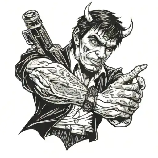 scarface hand sleeve tattoo for men with devils or demons   tattoo design idea