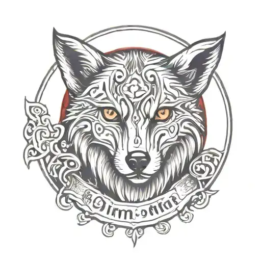 A small stylized wolf, symbol of strength and protection, with the writing "dimidium animae meae" ("half of my soul" tattoo design idea