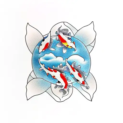 3 Koi with waves and a couple lily pads tattoo design idea