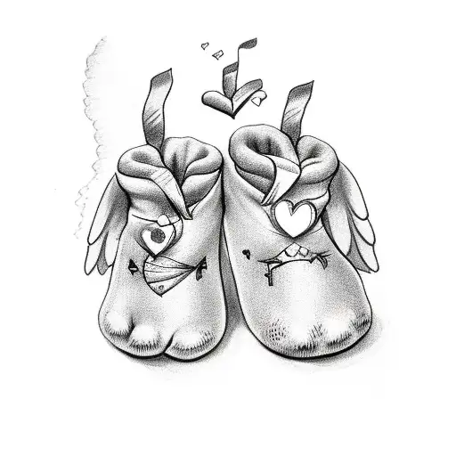 baby feet with heart and angel wings tattoo design idea