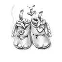 baby feet with heart and angel wings tattoo design idea