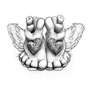baby feet with heart and angel wings tattoo design idea