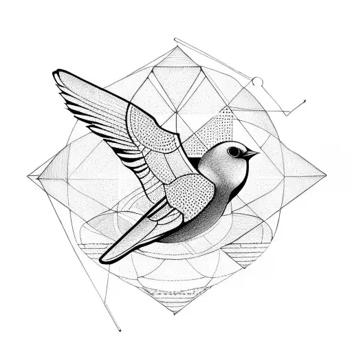 bird flying through a geometric figure tattoo design idea