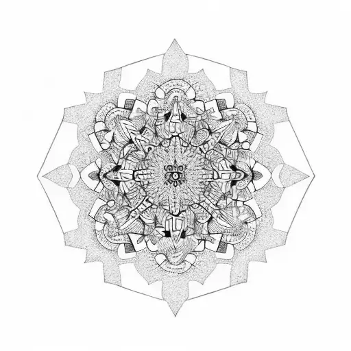 mandala snowflake pine trees cuff sleeve black and white  tattoo design idea