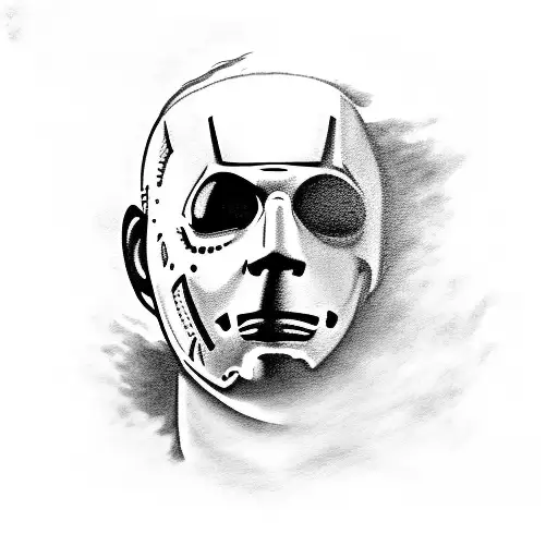 A silhouette of Michael Myers playing a haunting melody on a piano tattoo design idea