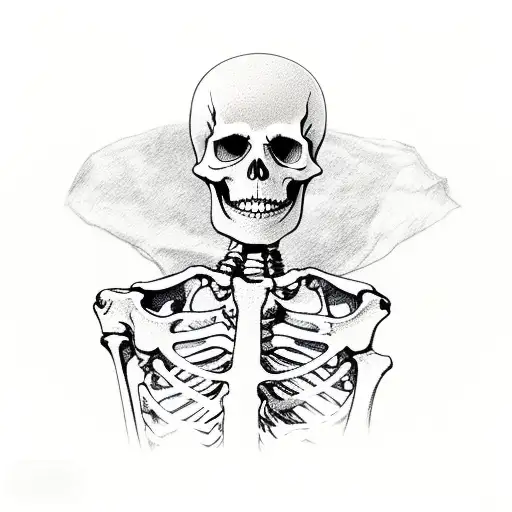 Skeleton (full body) holding a rose side pose tattoo design idea