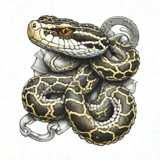 A Red Tail Boa snake wrapped around an Air Force Staff Sargent's badge tattoo design idea