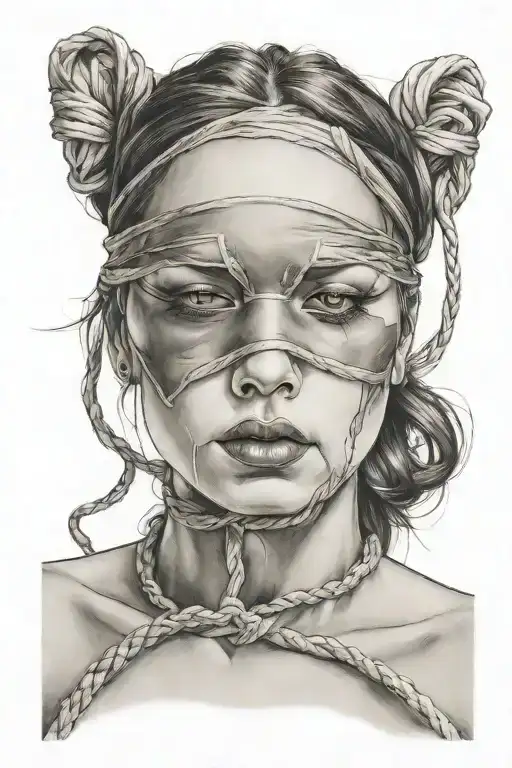 beautiful young girl blindfolded and tied up and laying tattoo design idea