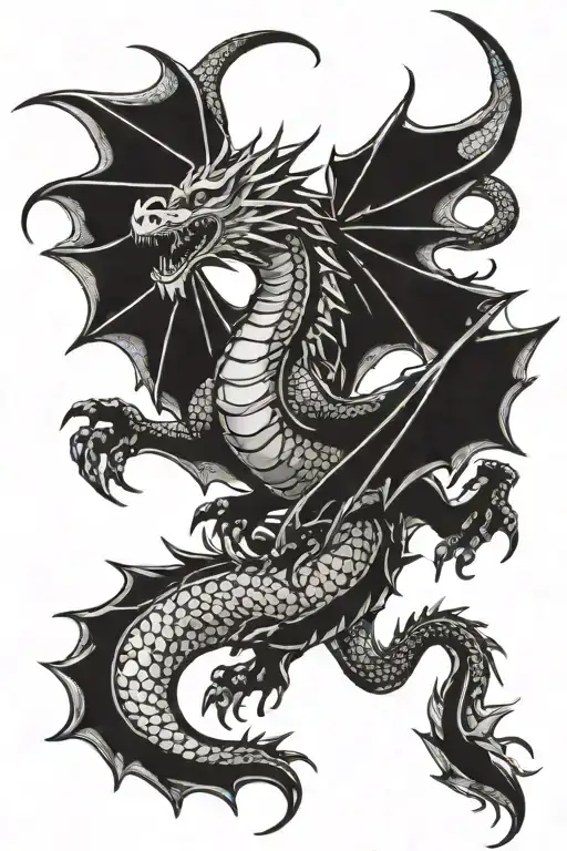 western dragon flying tattoo design idea