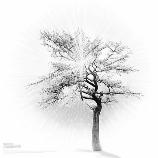 A majestic tree with sun rays shining through its branches tattoo design idea