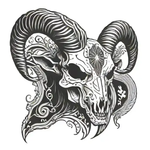 symmetric Goat head skull  tattoo design idea