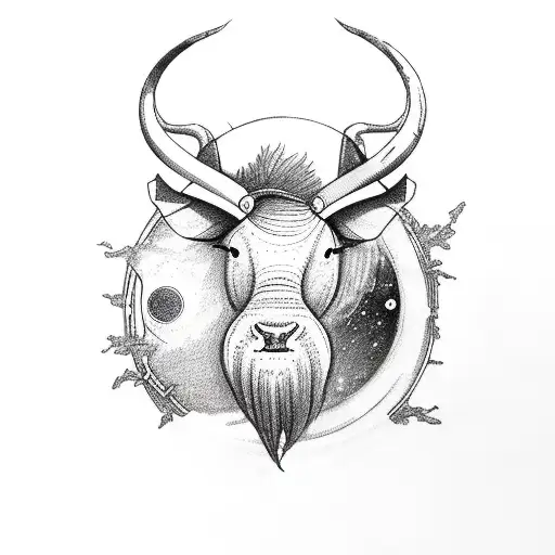 Ox, full moon, primrose, saturn  tattoo design idea