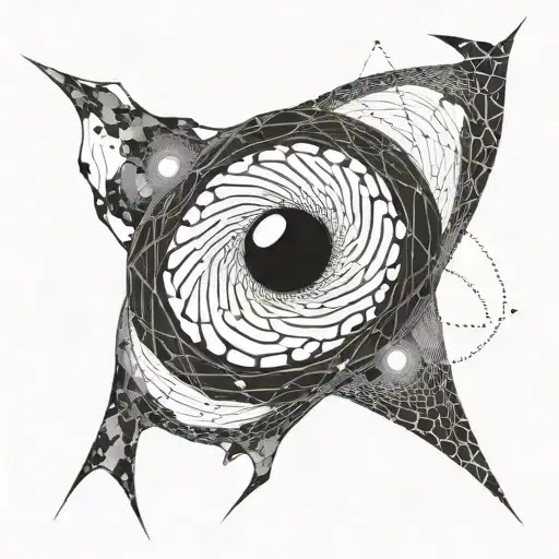 A blackwork design of the black hole Gargantua from Interstellar film, with intricate dotwork patterns to represent the gravitational pull tattoo design idea