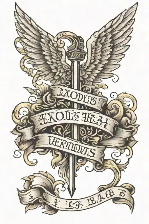 Exodus 14:14 verse written vertically The wings tattoo design idea