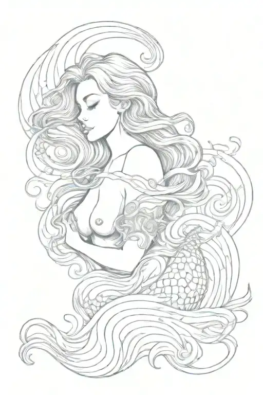 mermaid inner peace sad face ocean waves crashing tattoo design idea