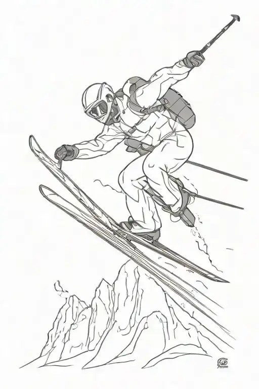 A minimalist tattoo of a skier gracefully gliding down a mountain slope tattoo design idea