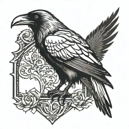 raven with gothic boarder adorned tattoo design idea